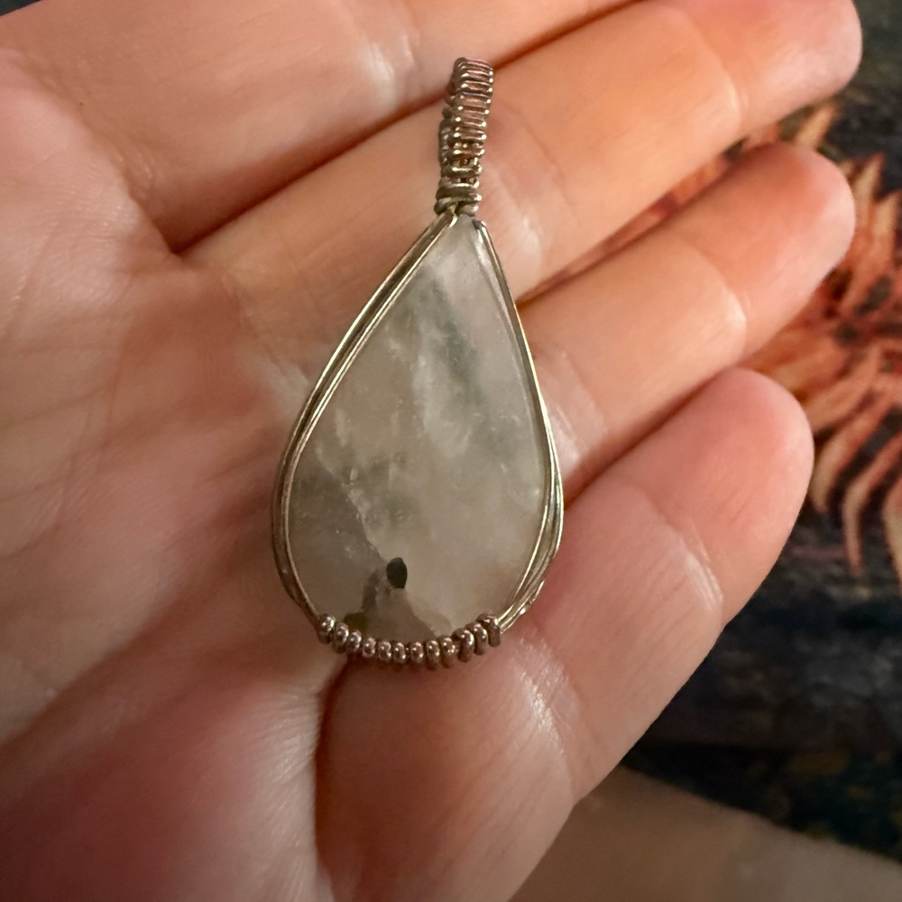 Vintage Tourmaline & Quartz Teardrop Hand-wrapped Pendant - Picture 4 of 4
